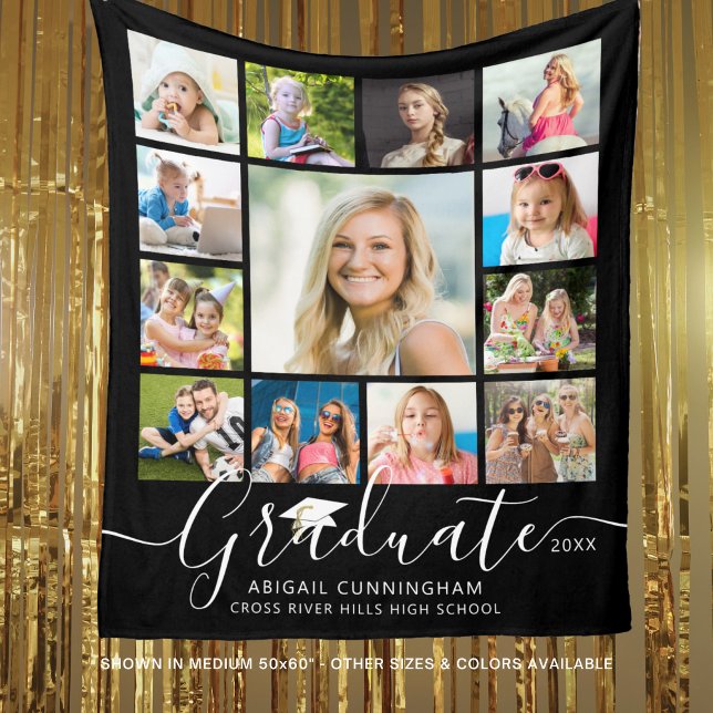 Graduate 13 Photo Collage Script Custom Colour Fleece Blanket (Creator Uploaded)