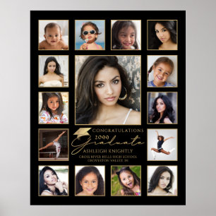 Graduate 15 Photo Collage Handwritten Script Cap Poster