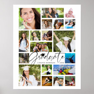 Graduate 19 Photo Collage Script White Custom Poster