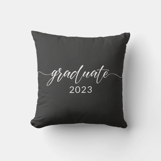 Graduate 2023 White Calligraphy Design Throw Pillow (Front)