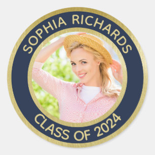 Graduate 2024 Photo Personalized   Classic Round Sticker