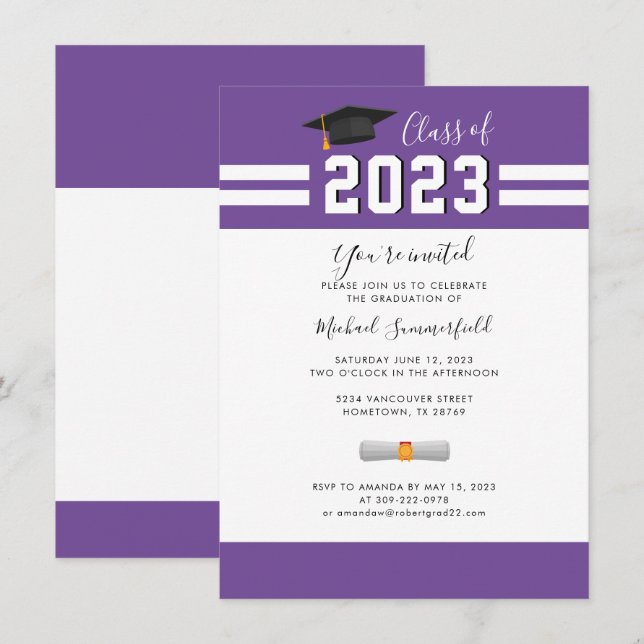 Graduate 2025 Purple Graduation Party Invitation (Front/Back)