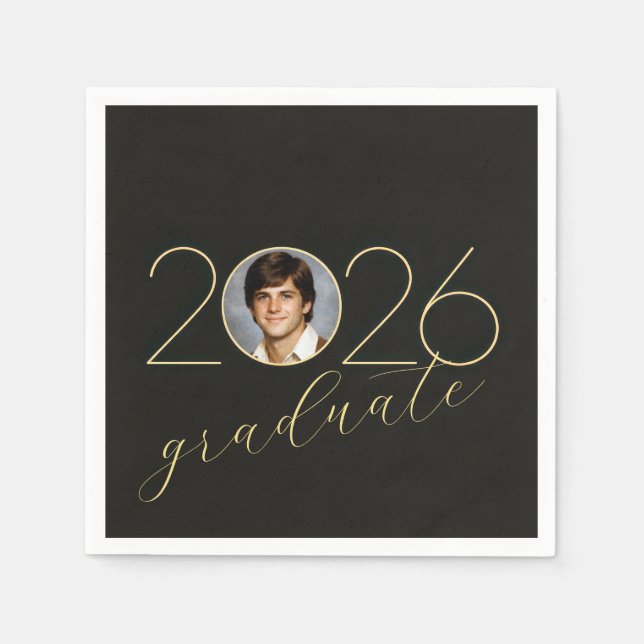 Graduate 2026 Photo Frame on Black Napkin (Front)