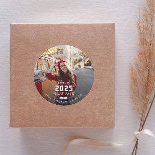 Graduate 2026 Red Photo Graduation Party Classic Round Sticker
