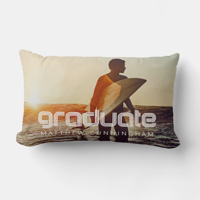 Graduate 20XX Retro Cool Simple Grad Year Photo Lumbar Pillow (Front)
