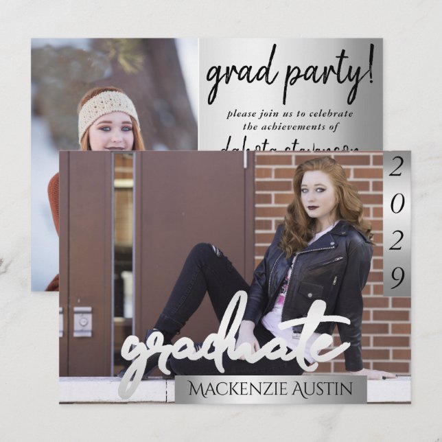 Graduate 2 Photo | Chic Script Simple Keepsake Invitation (Front/Back)