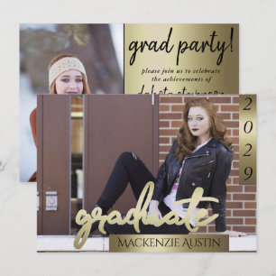 Graduate 2 Photo   Gold Script Elegant Grad Invitation
