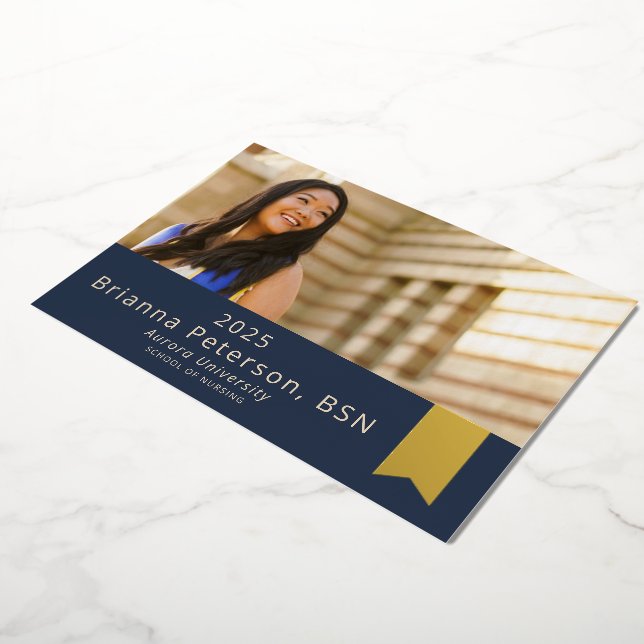 Graduate 2 Photo Navy Gold Foil Sash (Rotated)