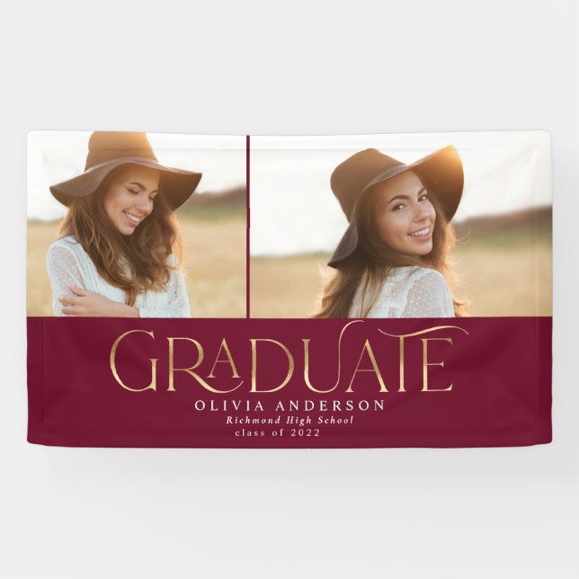 Graduate 2 photo watercolor botanical burgundy ann banner (Horizontal)