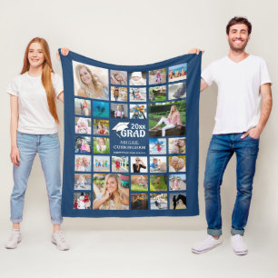 Graduate 35 Photo Collage Commemorative Blue Fleece Blanket