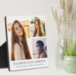 Graduate 3 Photo Collage Plaque<br><div class="desc">Elegant graduation keepsake photo plaque to celebrate the graduate featuring a three picture collage and his or her name, class year and school in modern typography.</div>
