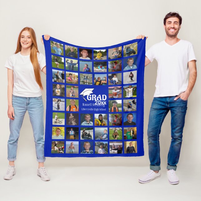 Graduate 44 Photo Collage | Name and School Fleece Blanket (In Situ)
