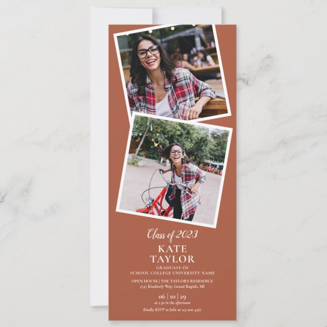 Graduate 4 Photo Terracotta Graduation Party Invitation (Front)