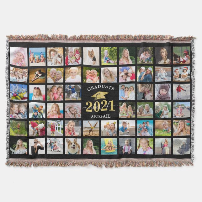 Graduate 57 Photo Collage Personalized Throw Blanket (Front)