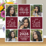 Graduate 5 Photo Collage Burgundy Graduation Plaque<br><div class="desc">Celebrate your graduate with these modern and elegant photo collage graduation plaque. Customize with 5 of your favourite senior or college photos, and personalize with monogram initial, name, graduating year, high school or college name. Inspirational quote: "Take Pride in how far you have come, Have Faith in how far you...</div>