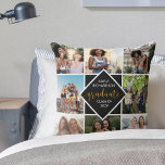 Graduate 8 Photo Collage Black and Gold Graduation Throw Pillow<br><div class="desc">Photo Pillow to personalize for a unique graduation gift. Upload 8 of your photos of the graduate, friends from the study years or pictures of the graduation ceremony, for example. Your photos are displayed in a simple grid style photo collage with a text overlay. "graduate" is handwritten in gold glitter...</div>