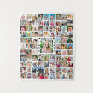 Graduate 90 Photo Collage White Backdrop Tapestry