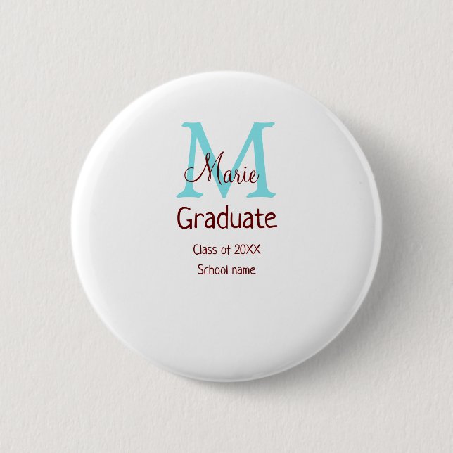 Graduate add name monogram green pink simple minim 2 inch round button (Front)
