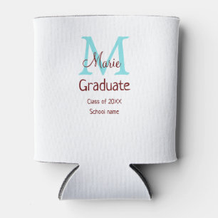 Graduate add name monogram green pink simple minim can cooler