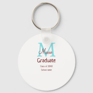 Graduate add name monogram green pink simple minim keychain