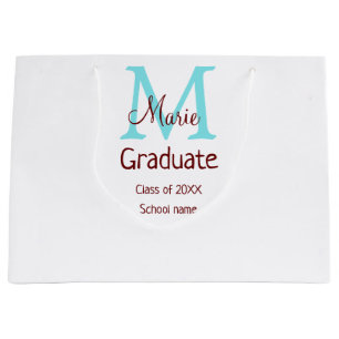 Graduate add name monogram green pink simple minim large gift bag
