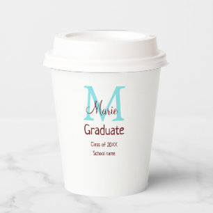 Graduate add name monogram green pink simple minim paper cups