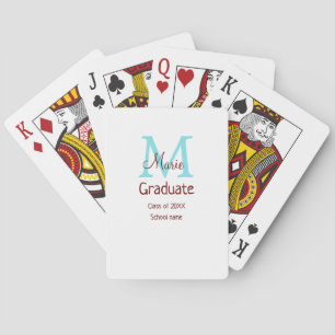 Graduate add name monogram green pink simple minim playing cards