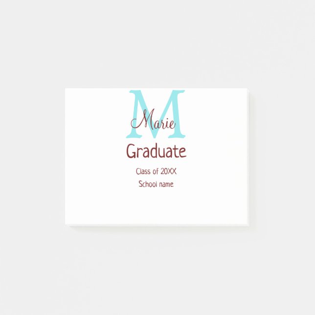 Graduate add name monogram green pink simple minim post-it notes (Front)