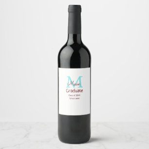 Graduate add name monogram green pink simple minim wine label