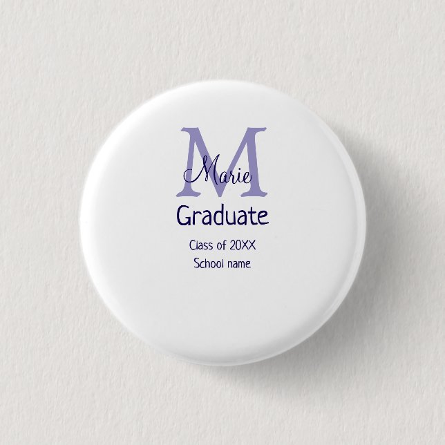 Graduate add name monogram purple simple minimal m 1 inch round button (Front)