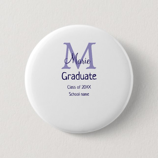 Graduate add name monogram purple simple minimal m 2 inch round button (Front)