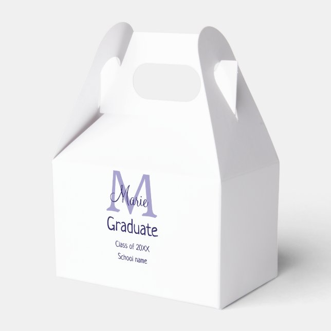 Graduate add name monogram purple simple minimal m favor box (Front Side)