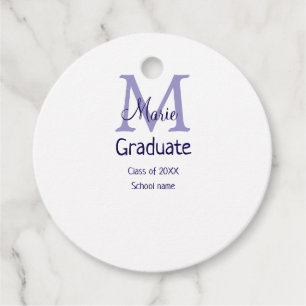 Graduate add name monogram purple simple minimal m favour tags