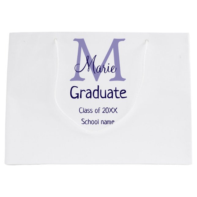 Graduate add name monogram purple simple minimal m large gift bag (Front)