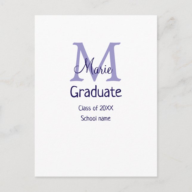 Graduate add name monogram purple simple minimal m postcard (Front)