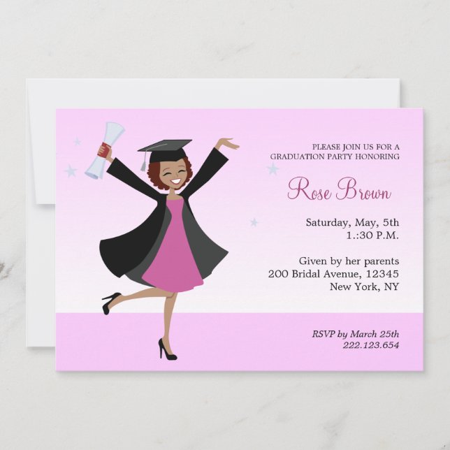 Graduate African American Girl Party Invitation (Front)