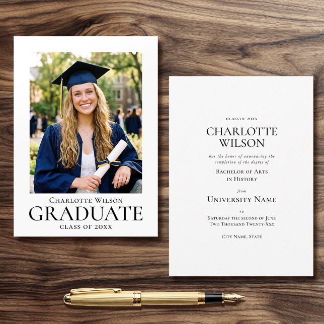 Graduate Announcement Card Photo Formal Simple (Creator Uploaded)