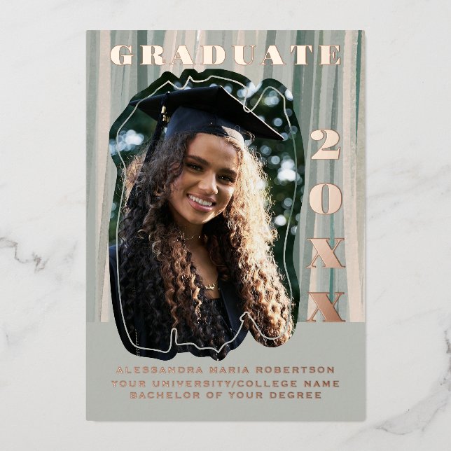 Graduate announcement one photo sage green beige   (Front)