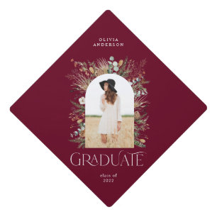 Graduate arch 1 photo black burgundy graduation  cap topper