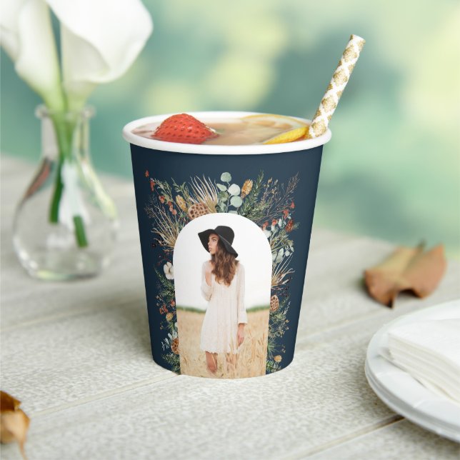 Graduate arch 1 photo blue botanical modern  paper cups (Insitu)