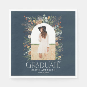 Graduate arch 1 photo blue botanical party  napkin