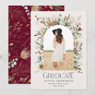 Graduate arch 1 photo burgundy botanical modern announcement