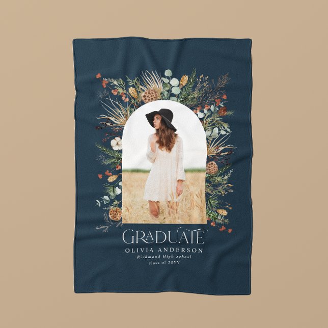 Graduate arch 1 photo navy bluel botanical modern fleece blanket (Creator Uploaded)