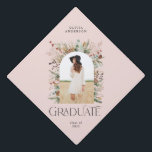 Graduate arch 1 photo pink botanical graduation cap topper<br><div class="desc">Graduate pink natural modern elegant watercolor dried botanical floral muted colours arch 1 photo party attire graduation cap. Contemporary modern typography.</div>