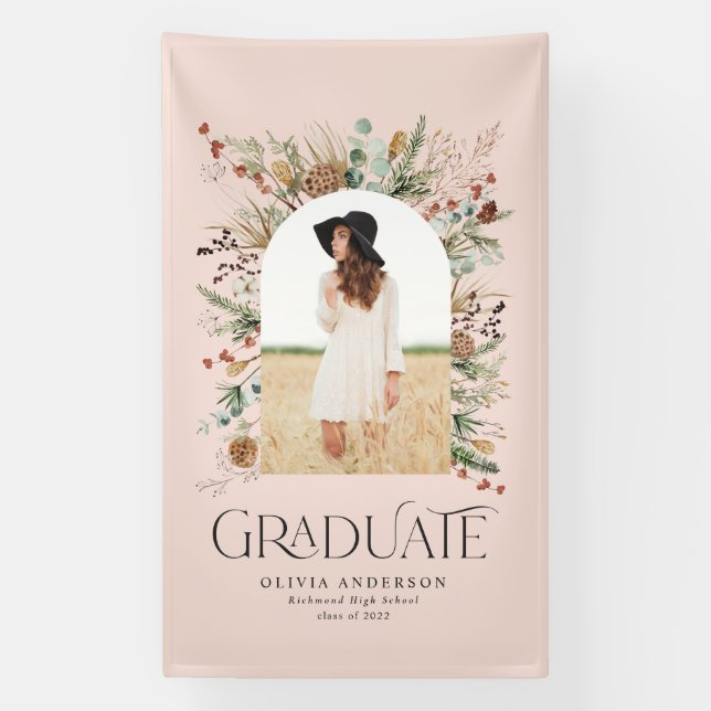 Graduate arch 1 photo pink botanical modern banner (Vertical)