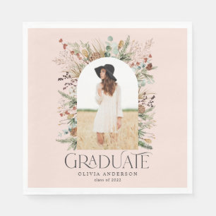 Graduate arch 1 photo pink botanical party napkin