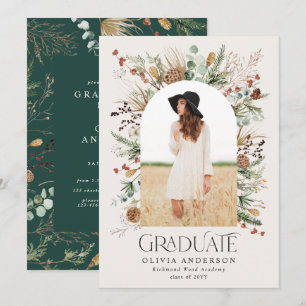 Graduate arch photo green botanical modern  announcement
