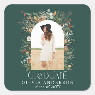 Graduate arch photo terracotta botanical green squ square sticker