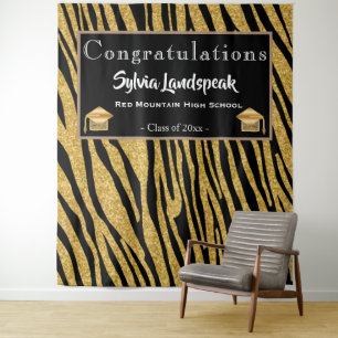 Graduate Backdrop Gold Zebra Stripes Tapestry