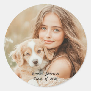 Graduate Beige Personalized Graduation Party Photo Classic Round Sticker